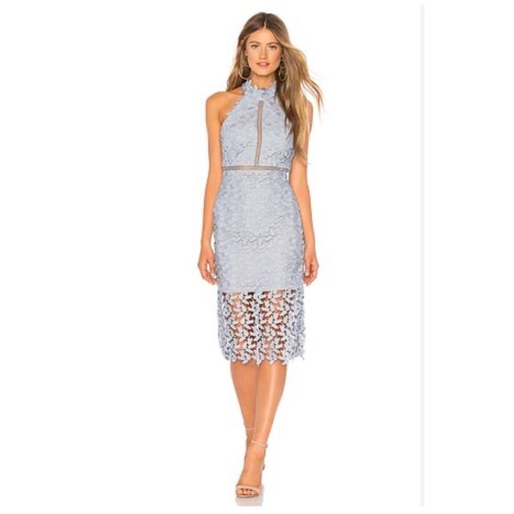 BARDOT Lace Halter Dress GEMMA Blue Sleeveless Cocktail Midi Dress Sz 10 - Picture 1 of 13